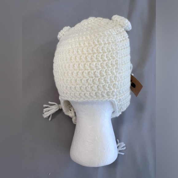 Zip Stitchery Polar Bear Hat Beanie Crochet White Black One Sz - Picture 6 of 10